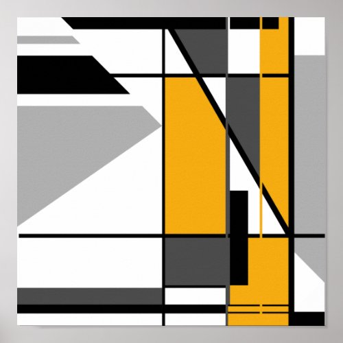 Gold Gray Black Retro Mosaic_like Abstract Design Poster