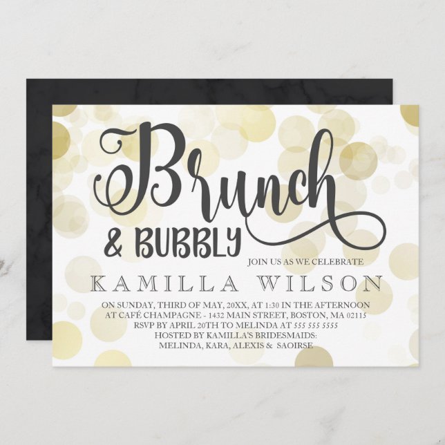 Gold & Gray Brunch & Bubbly Bridal Shower Invitation (Front/Back)