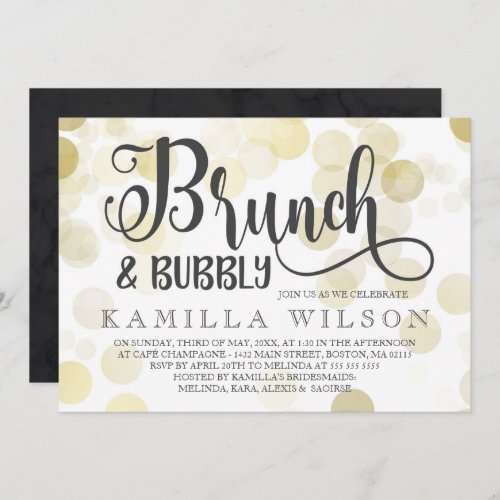 Gold  Gray Brunch  Bubbly Bridal Shower Invitation