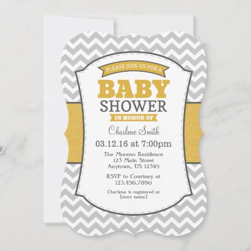 Gold Gray Chevron Baby Shower Invitation