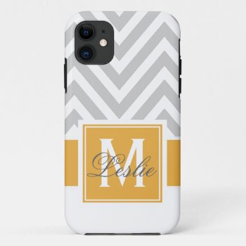 Gold  Gray Chevron Pattern Personalized Iphone 11 Case by epclarke at Zazzle
