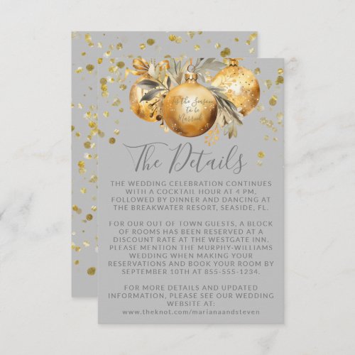 Gold Gray Christmas Wedding Details Enclosure Card