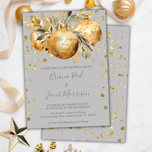 Gold Gray Christmas Wedding Invitation