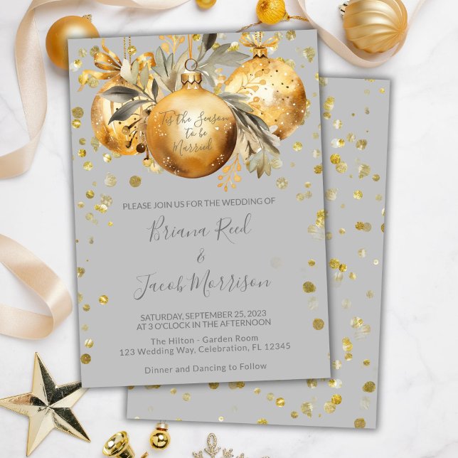 Gold Gray Christmas Wedding Invitation (Creator Uploaded)