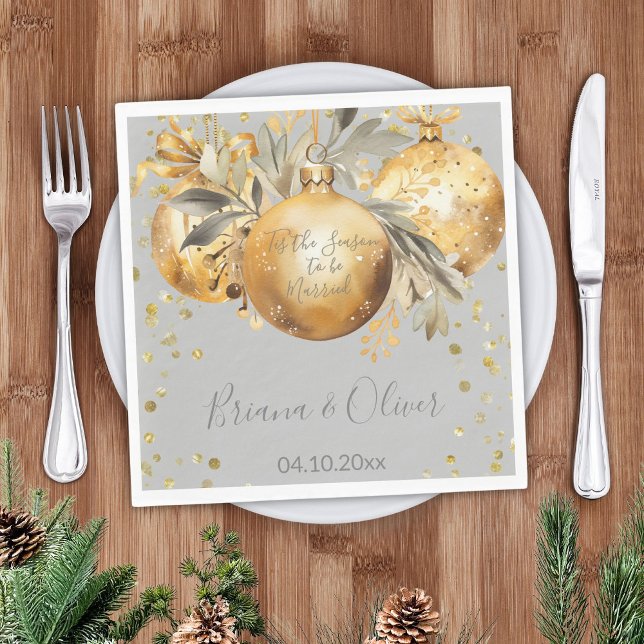 Gold Gray Christmas Wedding Napkins (Creator Uploaded)