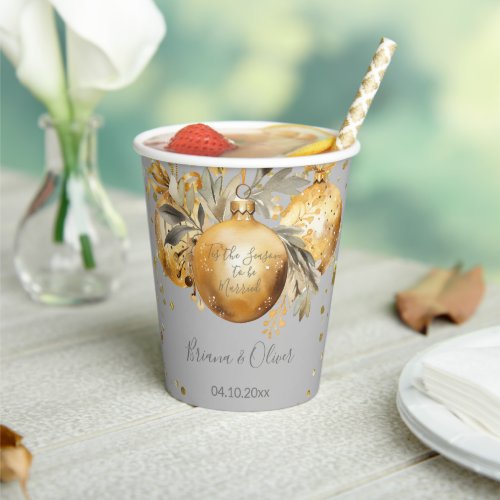 Gold Gray Christmas Wedding Paper Cups