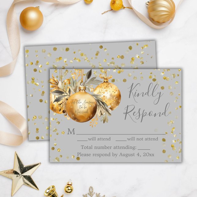 Gold Gray Christmas Wedding RSVP Card (Creator Uploaded)