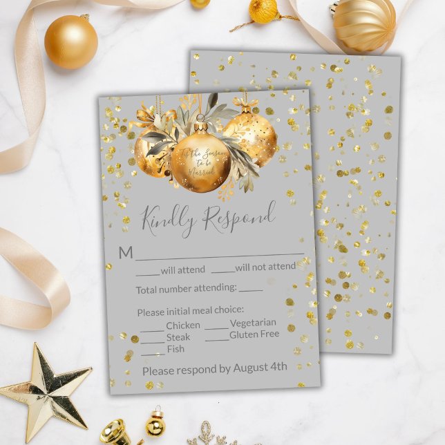 Gold Gray Christmas Wedding RSVP Card (Creator Uploaded)