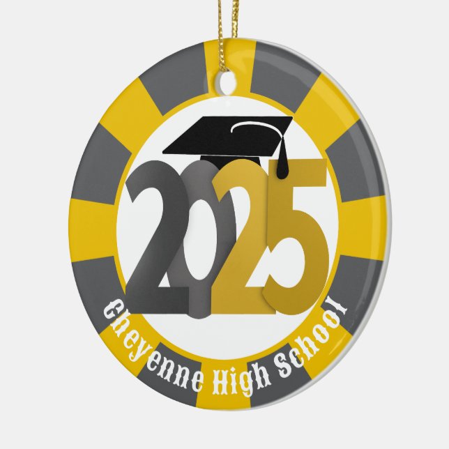 Gold Gray Class of 2025 (Add Name) Graduation Ceramic Ornament (Left)