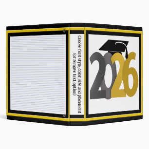 Gold Gray Class of 2026 Graduation 3 Ring Binder