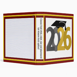 Gold Gray Class of 2026 Graduation 3 Ring Binder