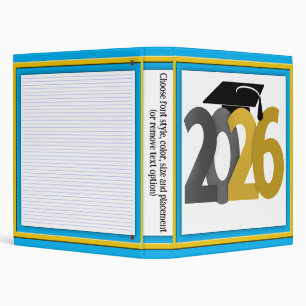 Gold Gray Class of 2026 Graduation 3 Ring Binder