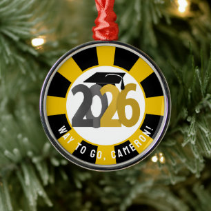 Gold Gray Class of 2026 Graduation Metal Ornament
