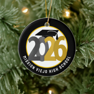 Gold Gray Class of 2026 Photo Graduation Ceramic Ornament