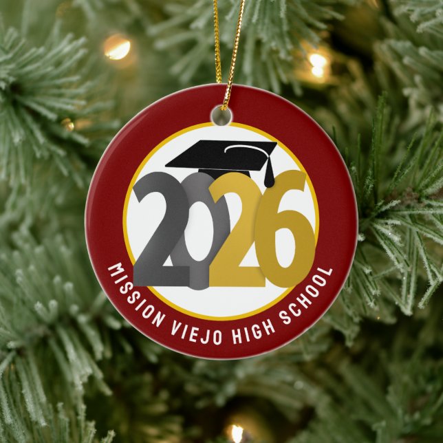 Gold Gray Class of 2026 Photo Graduation Ceramic Ornament (Tree)
