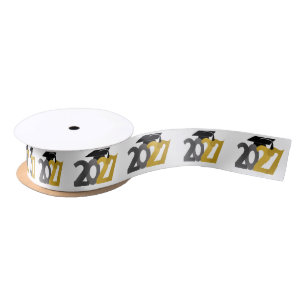 Gold Gray Class of 2027 Graduation Satin Ribbon