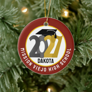 Gold Gray Class of 2027 Photo Graduation Ceramic Ornament