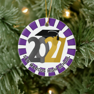 Gold Gray Class of 2027 Photo Graduation Ceramic Ornament