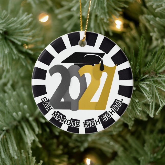 Gold Gray Class of 2027 Photo Graduation Ceramic Ornament (Tree)
