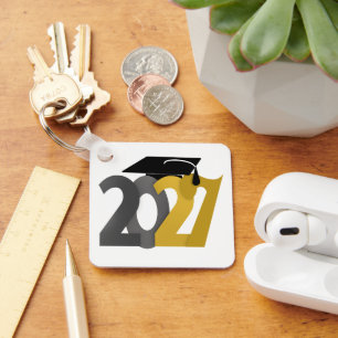Gold Gray Class of 2027 Photo Graduation Keychain