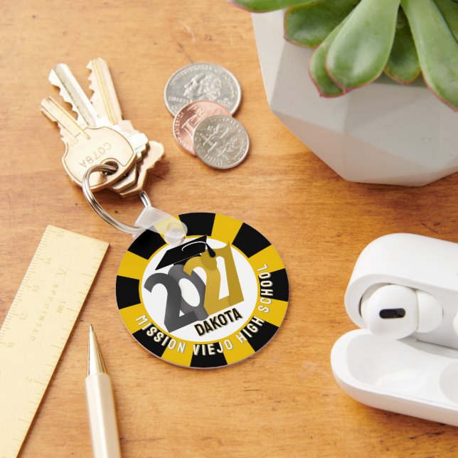 Gold Gray Class of 2027 Photo Graduation Keychain (Desk)