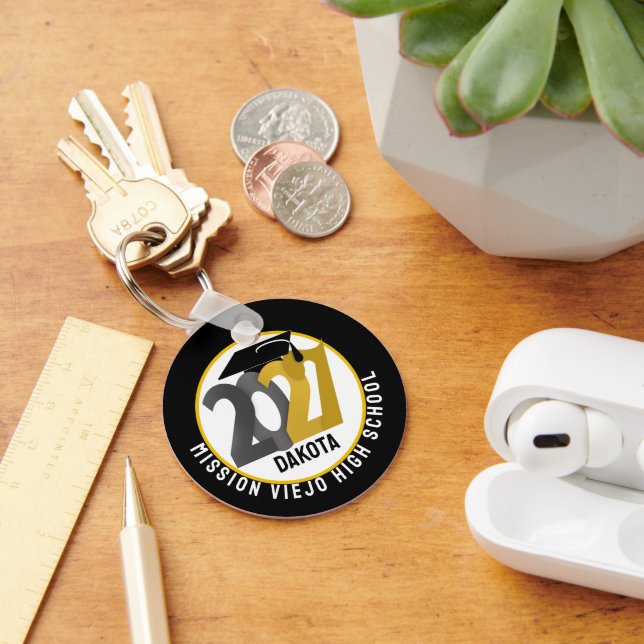 Gold Gray Class of 2027 Photo Graduation Keychain (Desk)