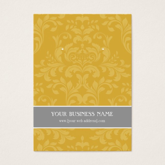 Gold Gray Damask Custom Earring Card (Front)