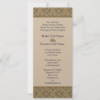 Gold & Gray Damask Swirls Wedding Invitation
