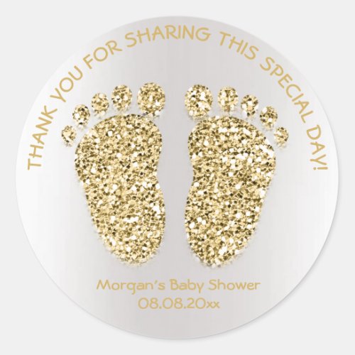 Gold Gray Glitter Feet Baby Shower Favor Thank You Classic Round Sticker