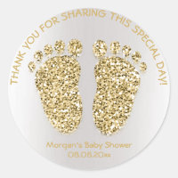 Gold Gray Glitter Feet Baby Shower Favor Thank You Classic Round Sticker