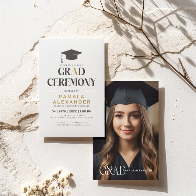 Gold Gray Grad Party Retro Typography On White Inv Invitation (Creator Uploaded)