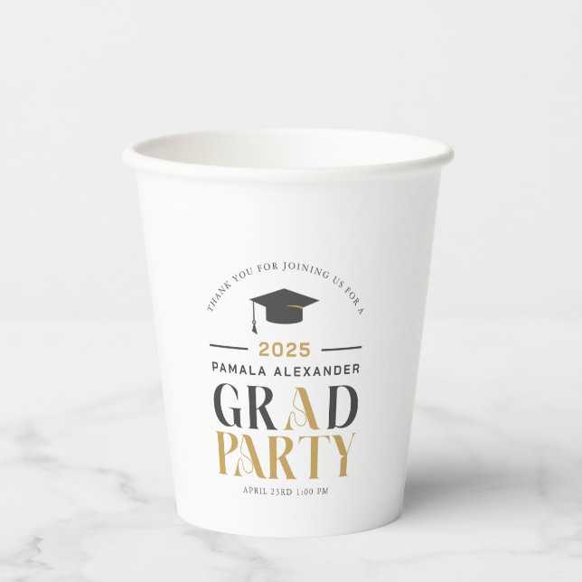 Gold Gray Grad Party Retro Typography Paper Cups (Front)