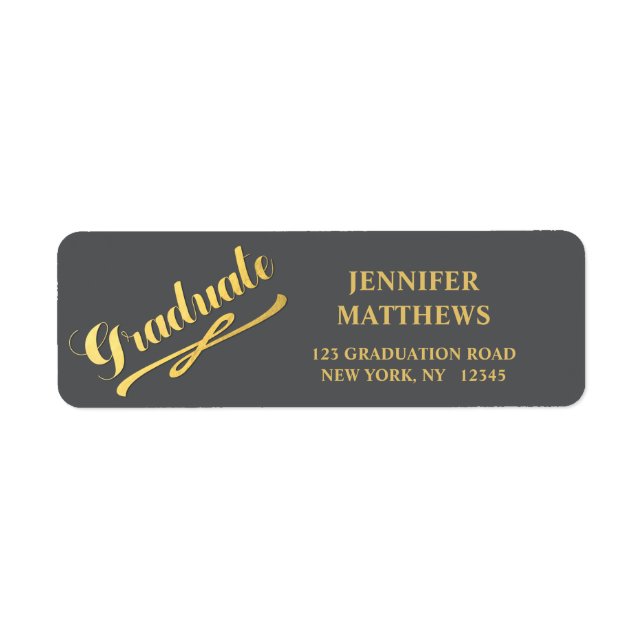 Gold Gray Graduation Return Address Label (Front)