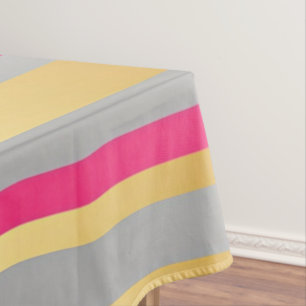 Gold Gray Hot Pink Horizontal Stripes, Shabbat Tablecloth