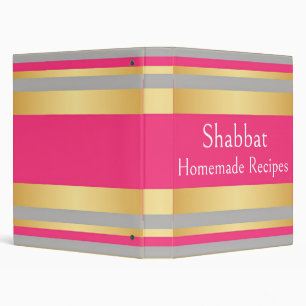 Gold Gray Hot Pink Stripes, Shabbat Shalom Glam 3 Ring Binder