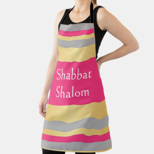 Gold Gray Hot Pink Stripes, Shabbat Shalom Glam Apron