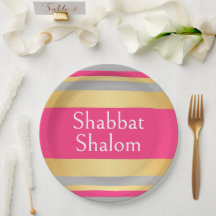 Gold Gray Hot Pink Stripes, Shabbat Shalom Glam