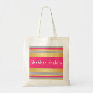 Gold Gray Hot Pink Stripes, Shabbat Shalom Glam Tote Bag