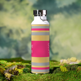 Gold Gray Hot Pink Stripes, Shabbat Shalom Glam Water Bottle