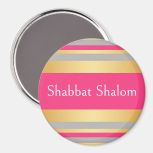Gold Gray Hot Pink Stripes, Shabbat Shalom Magnet