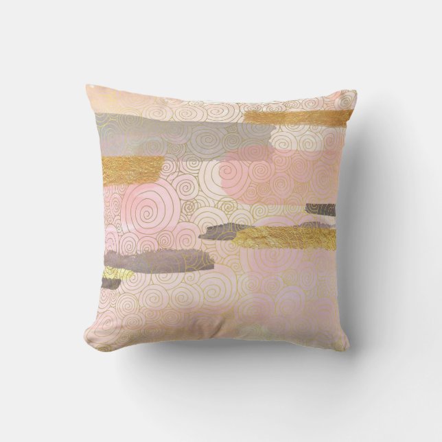 Gold Gray & Light Pink  Throw Pillow (Front)