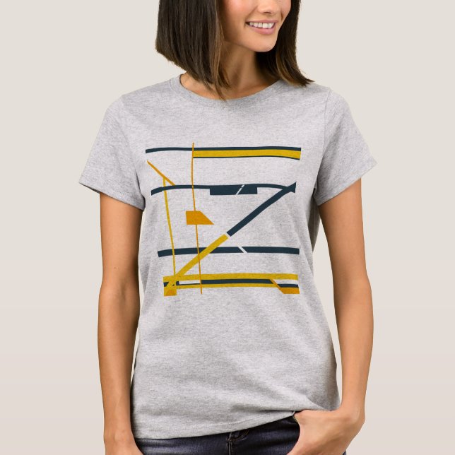 Gold Gray Orange Geometric Abstract MCM Look T-Shirt (Front)