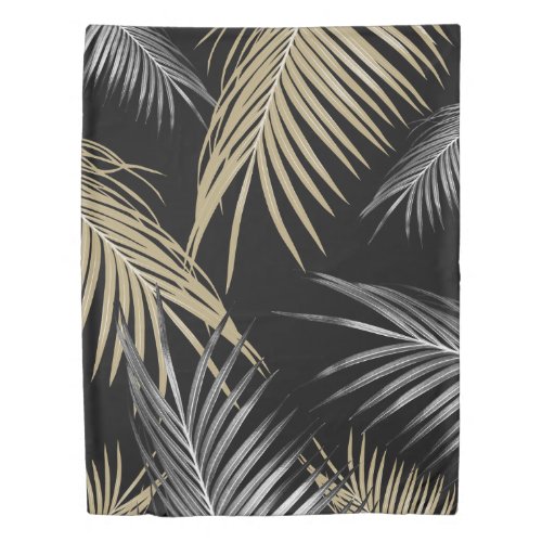 Gold Gray Palm Leaves Dream 1 Duvet Cover