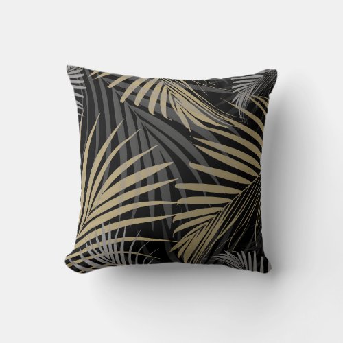 Gold Gray Palm Leaves Dream _ Cali Summer Vibes 1 Throw Pillow