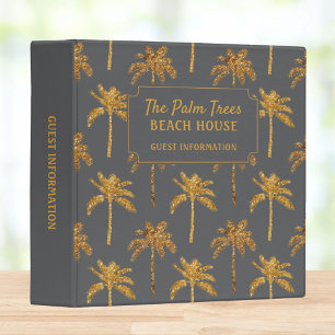 Gold Gray Palm Tree Beach House Guest Information 3 Ring Binder