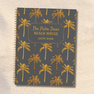 Gold Gray Palm Trees Beach House Guestbook Notebook