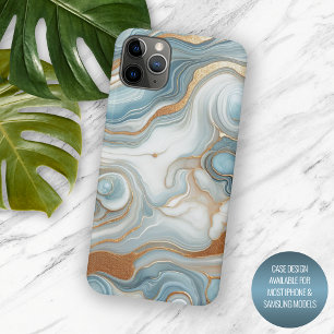 Gold Gray Teal Blue Marble Art Pattern iPhone 15 Pro Max Case