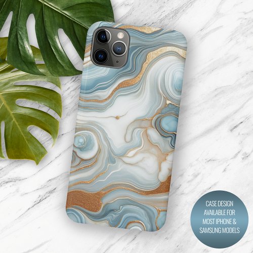 Gold Gray Teal Blue Marble Art Pattern iPhone 15 Pro Max Case