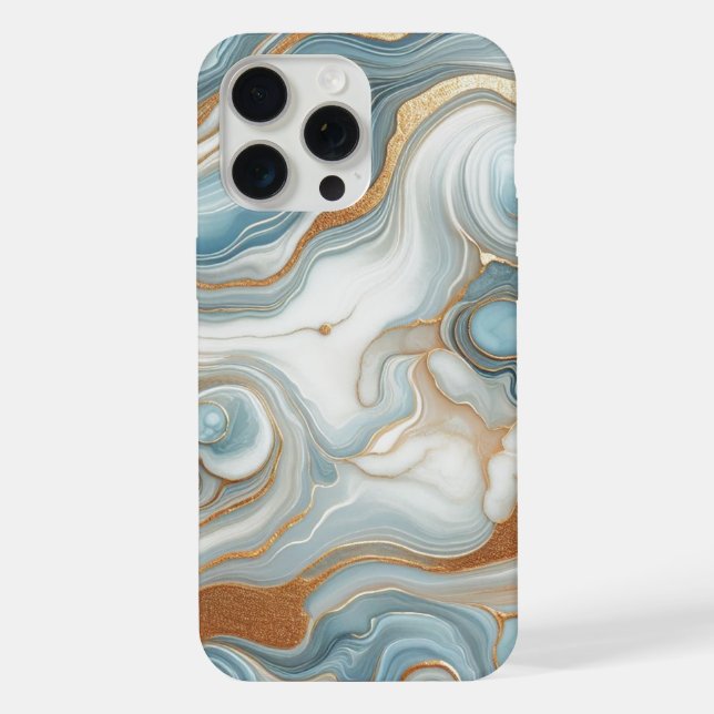 Gold Gray Teal Blue Marble Art Pattern Iphone Case (Back)