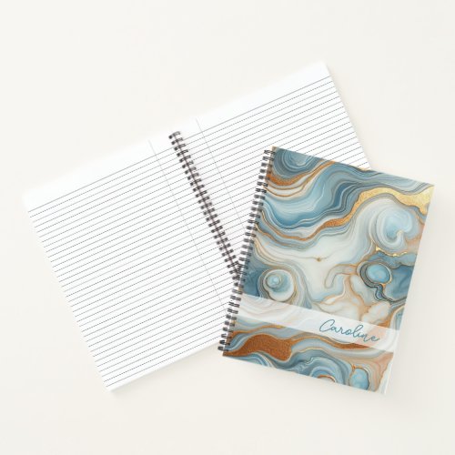 Gold Gray Teal Blue Marble Art Pattern Notebook